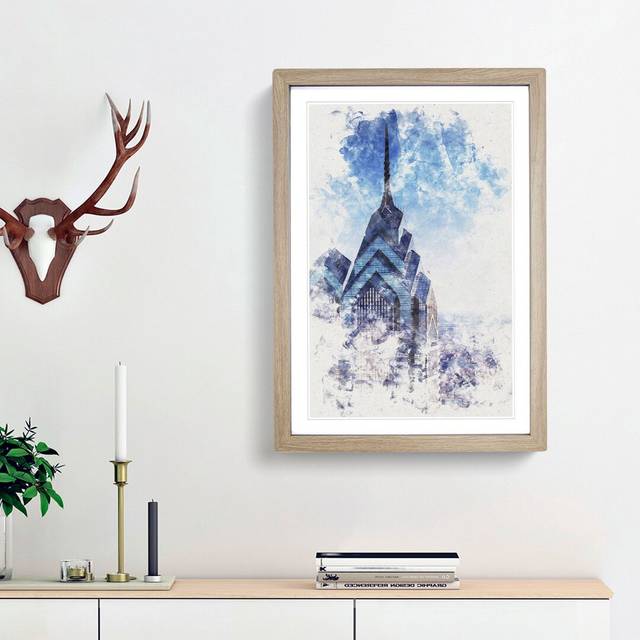 One Liberty Place in Philadelphia - Picture Frame Painting Print - Oak Framed (45cm H x 33cm W x 2cm D)