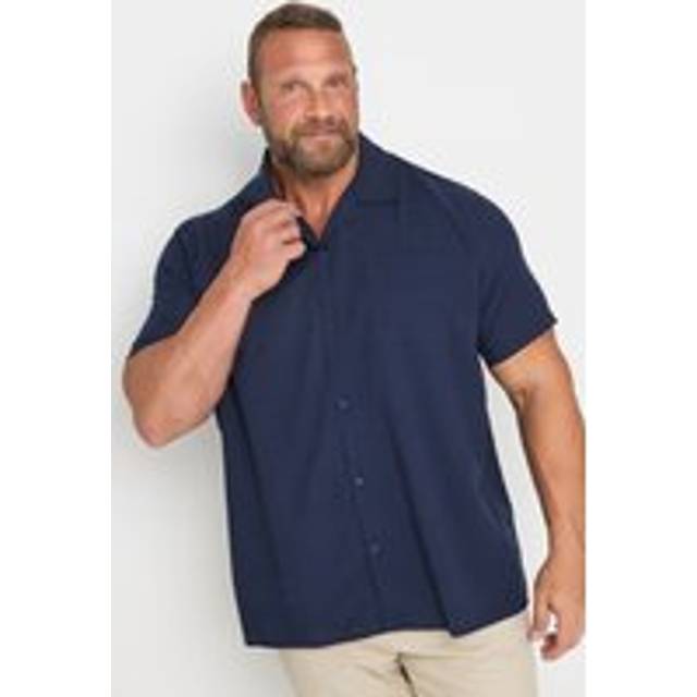 Size 3Xl Mens Badrhino Big & Tall Navy Blue Seersucker Short Sleeve Shirt Big & Tall - 3XL