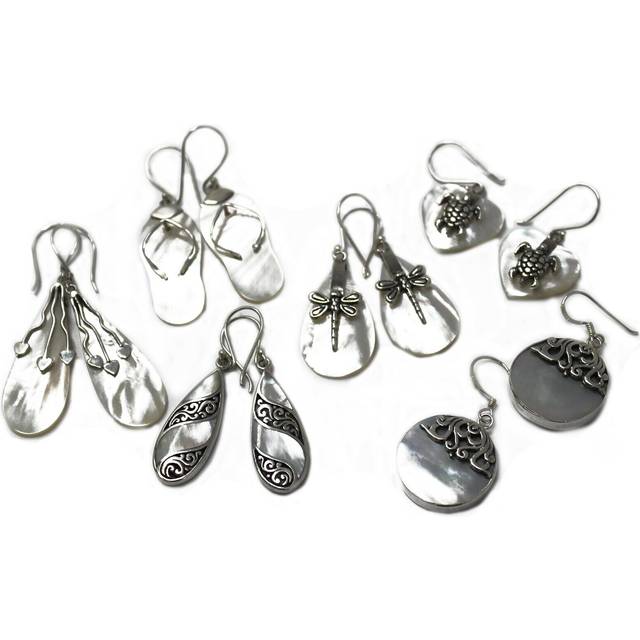 Shell & Silver Earrings - Three Hearts - Mop