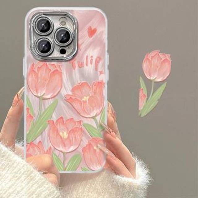 iPhone 15 Pro Max TPU-fodral med tulpanmönster - Rosa