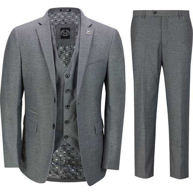 Mens grey 3 piece business suit smart casual classic tailored fit office