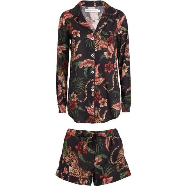 Desmond and Dempsey Womens Navy Animal-print Cotton Pyjama Set L - NAVY