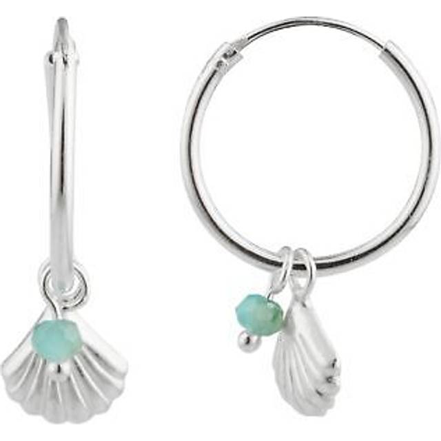 Sterling Silver Sea Shell 15mm Charm Hoop Earrings