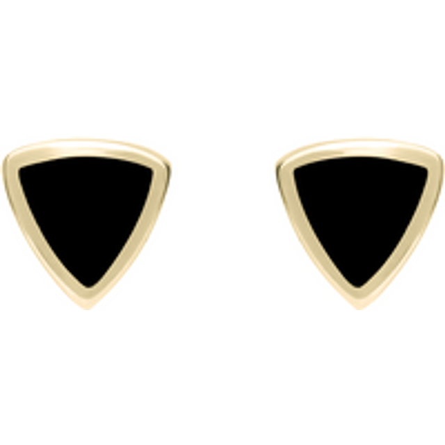 9ct Yellow Gold Whitby Jet Small Curved Triangle Stud Earrings - Yellow Gold