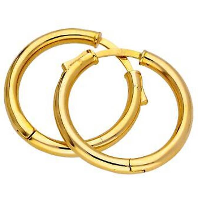 Gold plated sterling silver push button 25mm hoop earrings