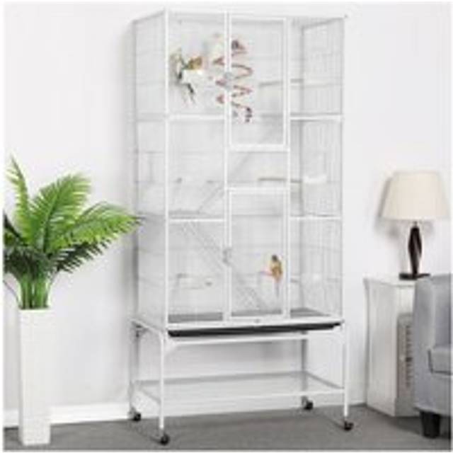Yaheetech - 69'H Large Pet Cage Mobile Bird Cage with Detachable Stand, White