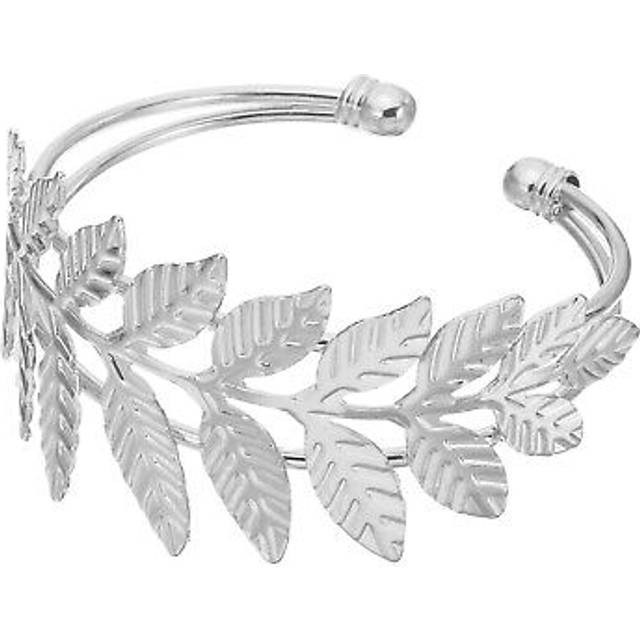 Leaf bracelet, metal open cuff bracelet adjustable bangle armband, silver