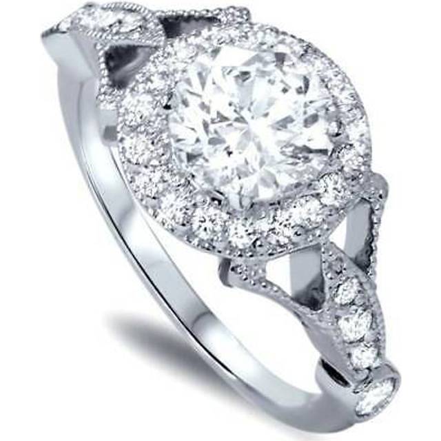 1/2 Ct Vintage Halo Round Diamond Engagement Ring 14k White Gold Enhanced