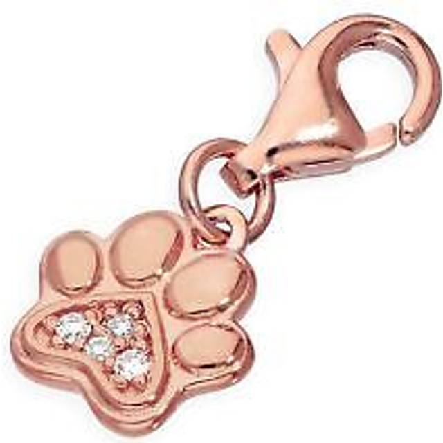 Rose Gold Plated Sterling Silver & Genuine Diamond Pawprint Clip on Charm