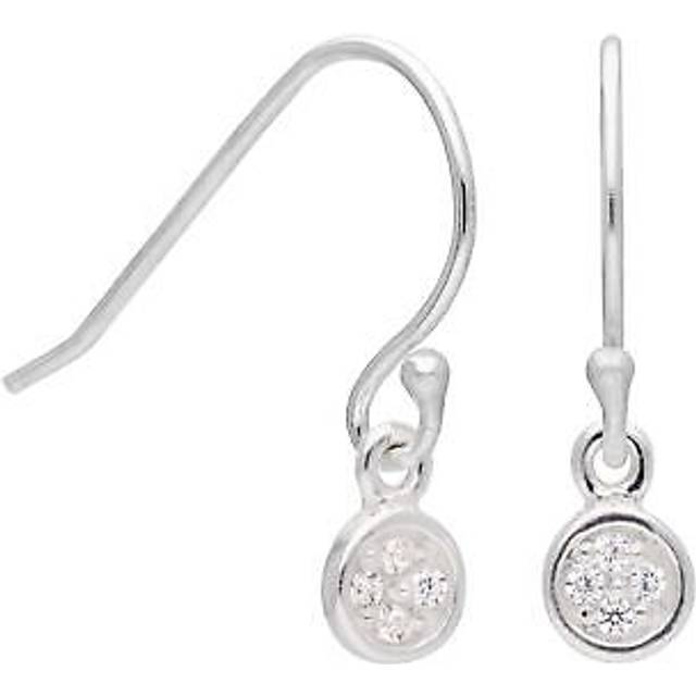 Sterling silver clear cz pave round drop fish hook earrings