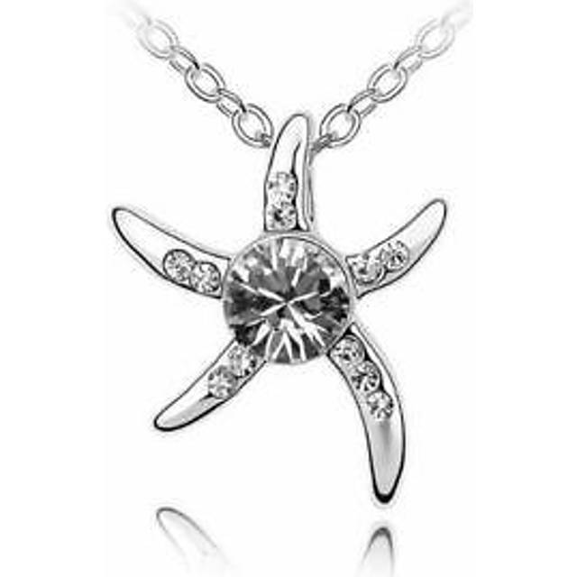 Women's silver starfish necklace crystal stone unique gift quick uk delivery