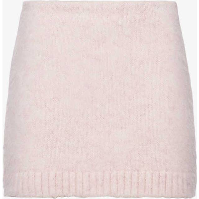 Prada Womens Pink Ribbed-knit Shetland-wool Mini Skirt 6 - PINK