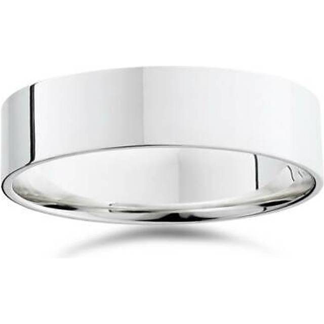 High Polished Flat 6mm Mens Wedding Band Ring Solid 14k White Gold