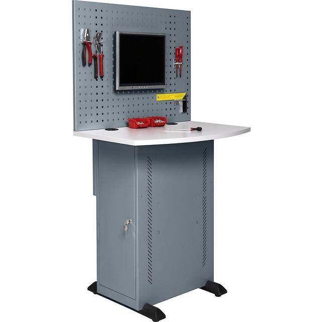 Computer Cupboard | With Worktop and Perforated Panel | Blue Grey - blue grey RAL 7031