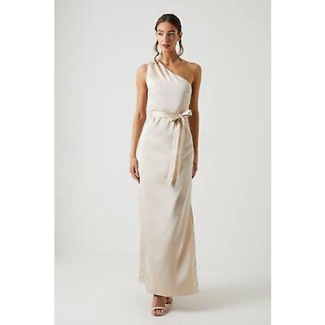 Oasis Womens One Shoulder Satin Maxi Bridesmaid Dress - Champagne - Size 14 UK