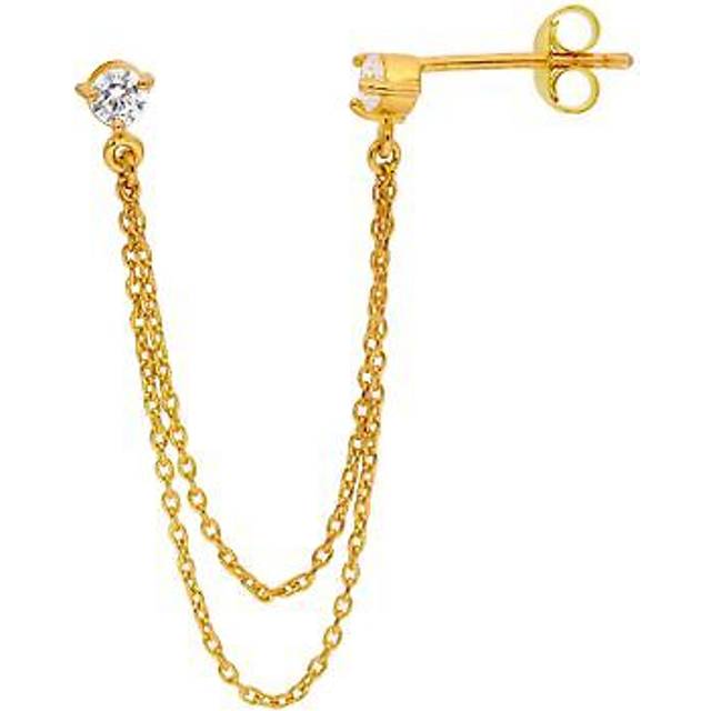 Gold Plated Sterling Silver Double Chain CZ Stud Earring