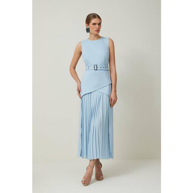 Ponte And Georgette Jersey Pleated Maxi Dress - Pale Blue