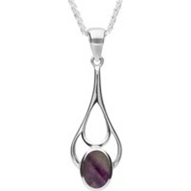 Sterling Silver Blue John Oval Spoon Necklace - Silver