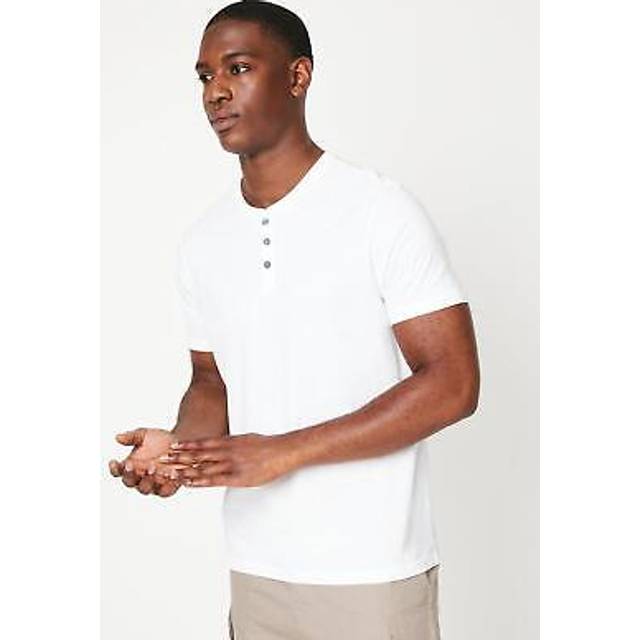 Mens White Grandad Neck T-Shirt - XL
