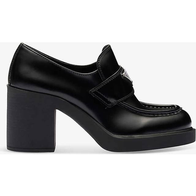 Prada Womens Black Logo-plaque Leather Heeled Loafers Eur 35.5/2.5 Uk Women - BLACK