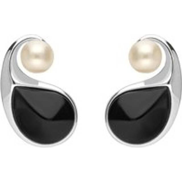 Sterling Silver Whitby Jet Pearl Open Twist Earrings