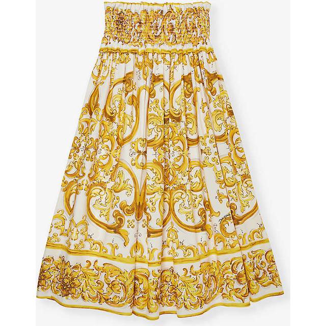 Dolce & Gabbana Girls Maiolica 3l Giallo Kids Majolica-print Shirred Cotton-poplin Maxi Skirt 8-12+ Years 12+ Yr