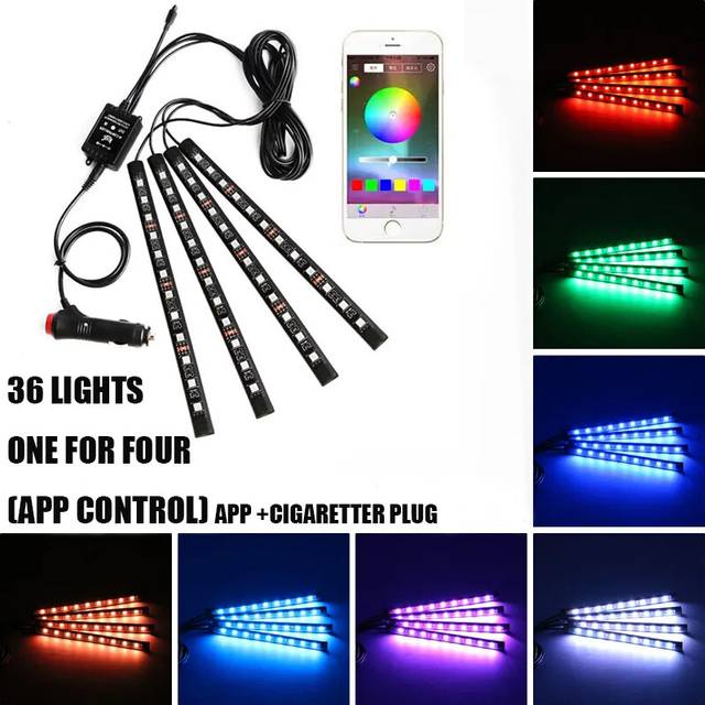 (36LED APP Cig) LED Car Foot Light Ambient Lamp With USB Wireless Remote Music Control