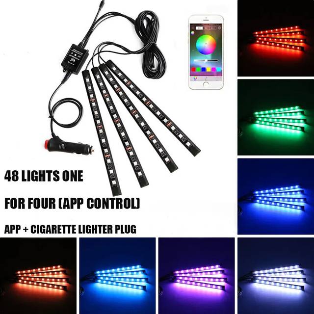(48LED APP Cig) LED Car Foot Light Ambient Lamp With USB Wireless Remote Music Control