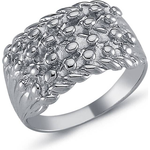 (X) Jewelco London Mens Rhodium Plated Sterling Silver King George III 4 Row Keeper Guard Ring 13mm