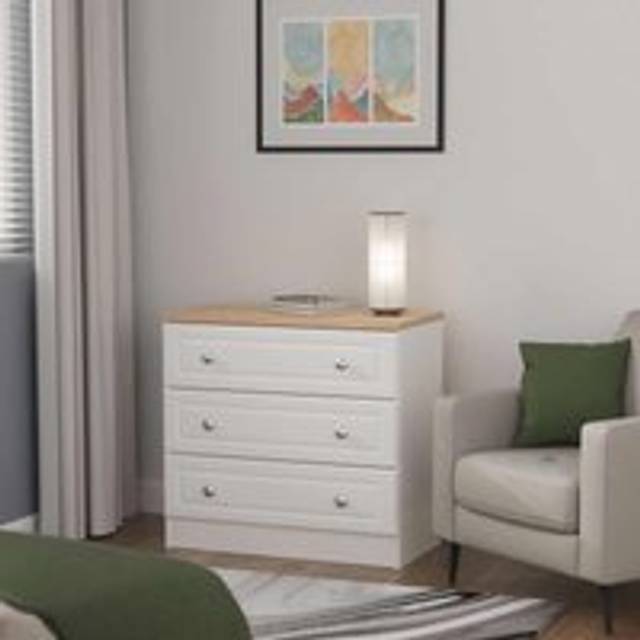 Welcome Furniture Ready Assembled Norfolk 3 Drawer Chest In White Ash & Bardolino Oak, White
