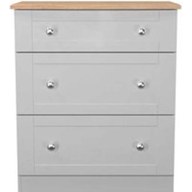 Santander Ready Assembled Matt Grey & Oak 3 Drawer Chest (H)882mm (W)765mm (D)415mm - One Size