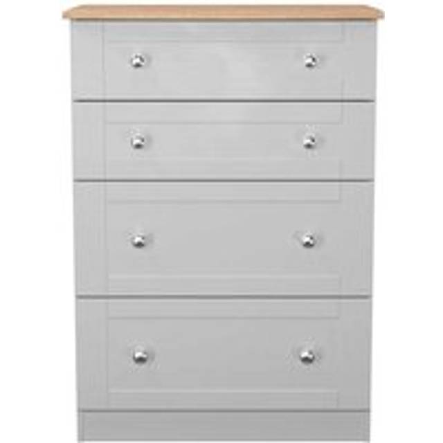 Welcome Furniture Ready Assembled Sussex 4 Drawer Deep Chest In Grey Ash & Bardolino Oak, Grey