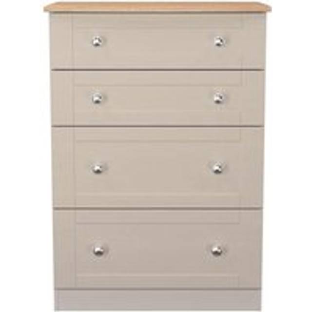 Welcome Furniture Ready Assembled Sussex 4 Drawer Deep Chest In Kashmir Ash & Bardolino Oak, Cream