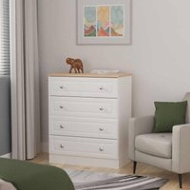 Welcome Furniture Ready Assembled Norfolk 4 Drawer Chest In White Ash & Bardolino Oak, White