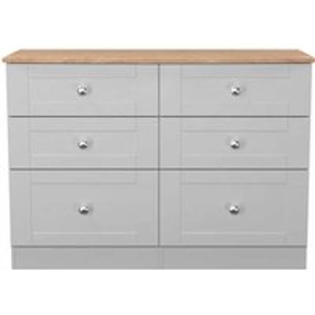 Welcome Furniture Ready Assembled Sussex 6 Drawer Midi Chest In Grey Ash & Bardolino Oak, Grey