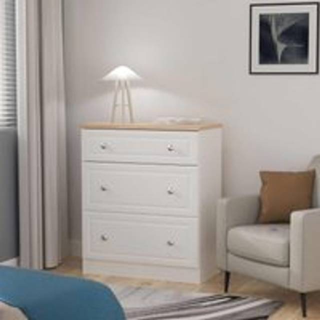 Welcome Furniture Ready Assembled Norfolk 3 Drawer Deep Chest In White Ash & Bardolino Oak, White