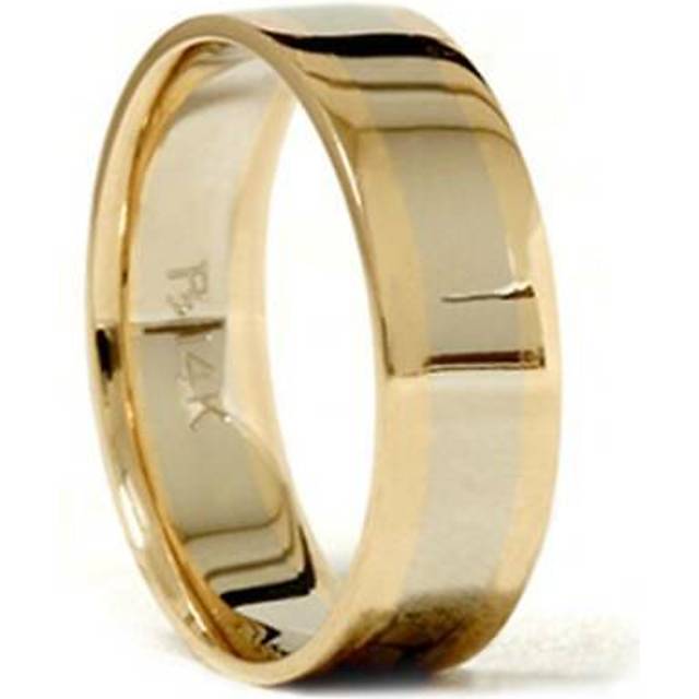 Mens Gold Plain Two Tone Comfort Fit Wedding Band 14k