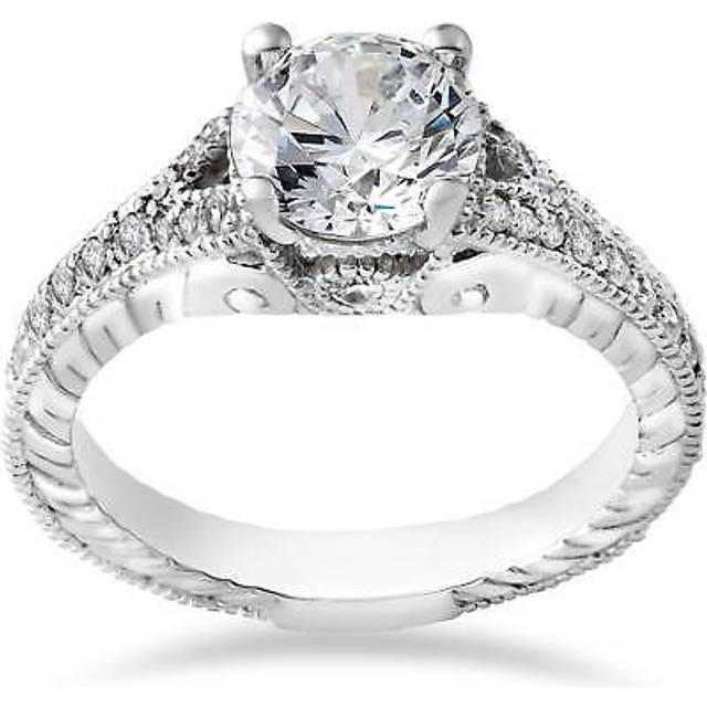 1/4ct Vintage Diamond Engagement Ring 1ct Center Ring 14k White Gold Enhanced