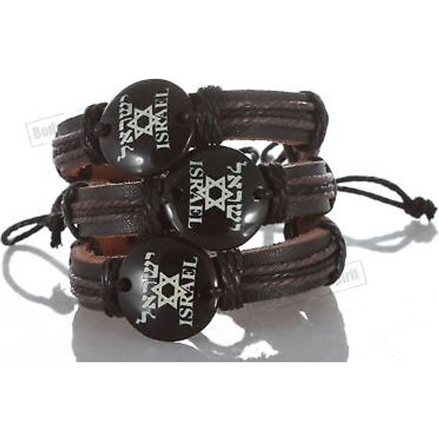 3 star of david israel jewish men mix brown leather bracelet wrist luck success