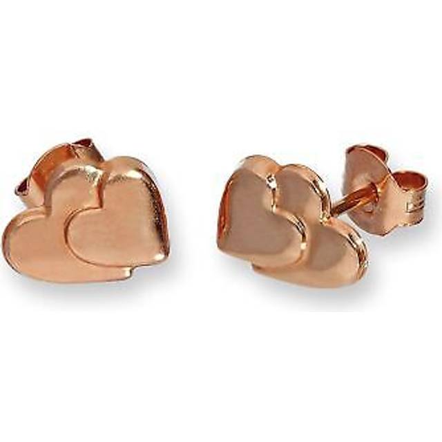 Real 375 9ct rose gold flat double heart stud earrings love valentines wedding