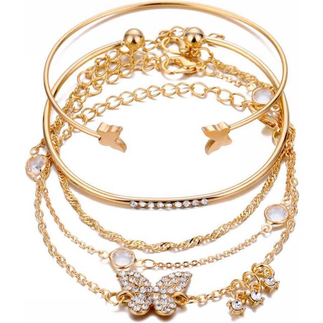 Boho Gold Chain Bracelets Set For Women Girls, Multiple Layered Stackable Open Cuff Wrap Bangle