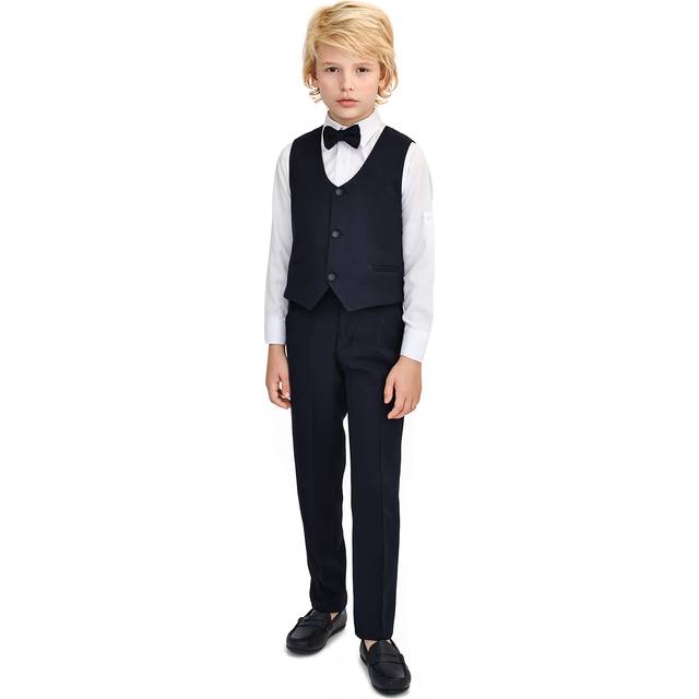 Lilax Boys Formal Suit 4 Piece Vest  Pants and Tie Dresswear Suit Set (4T  Navy)