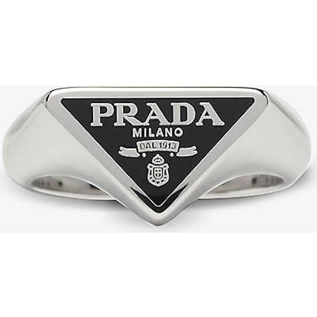 Prada Mens Black Brand-plaque Sterling-silver Ring J - BLACK