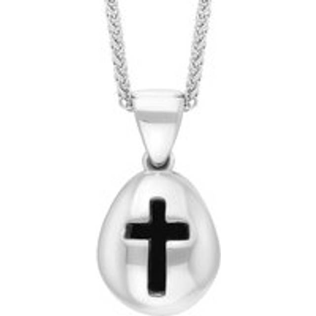9ct White Gold Whitby Jet Cross Pear Shape Necklace