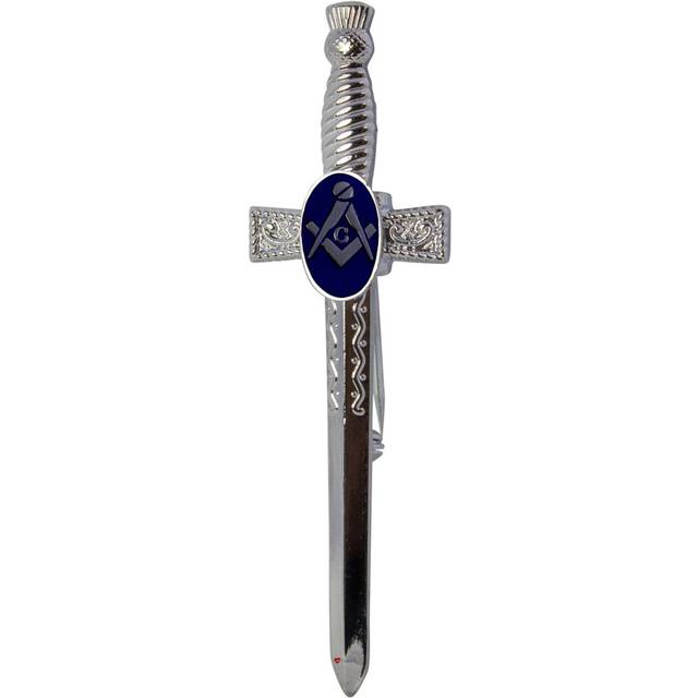 (Polished) Kilt Pin Masonic Badge Sword Thistle Freemason Antique and Polished Finish Freemasons Pin Badges Scottish Gifts for Men - Blue