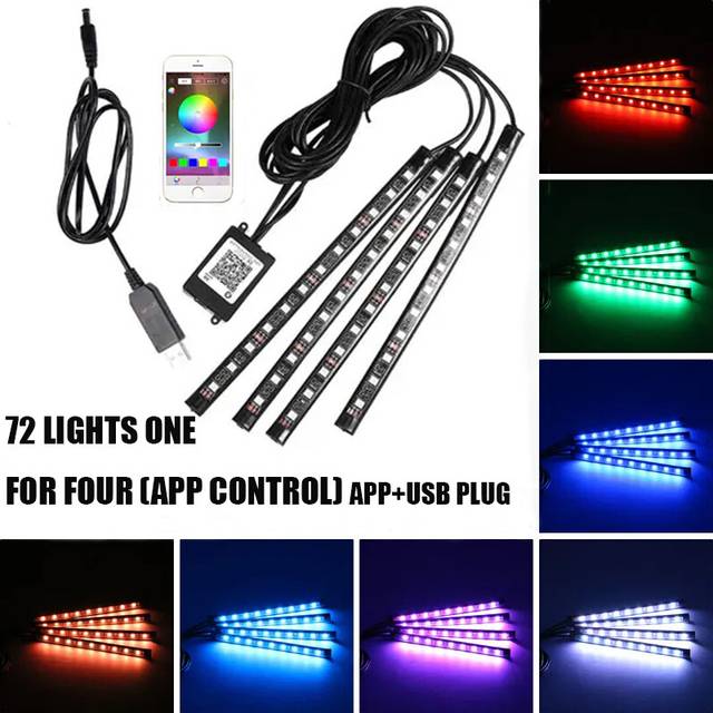 (72LED APP USB) LED Car Foot Light Ambient Lamp With USB Wireless Remote Music Control