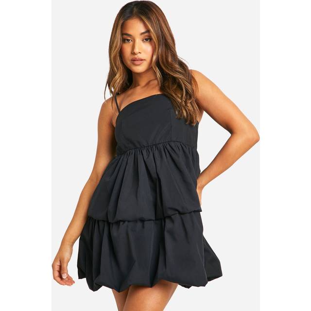 Womens Petite Woven Tiered Bubble Hem Dress - Black - 12, Black