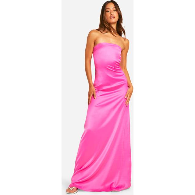 Womens Tall Heavy Satin Bandeau Cowl Back Maxi Dress - Pink - 16, Pink
