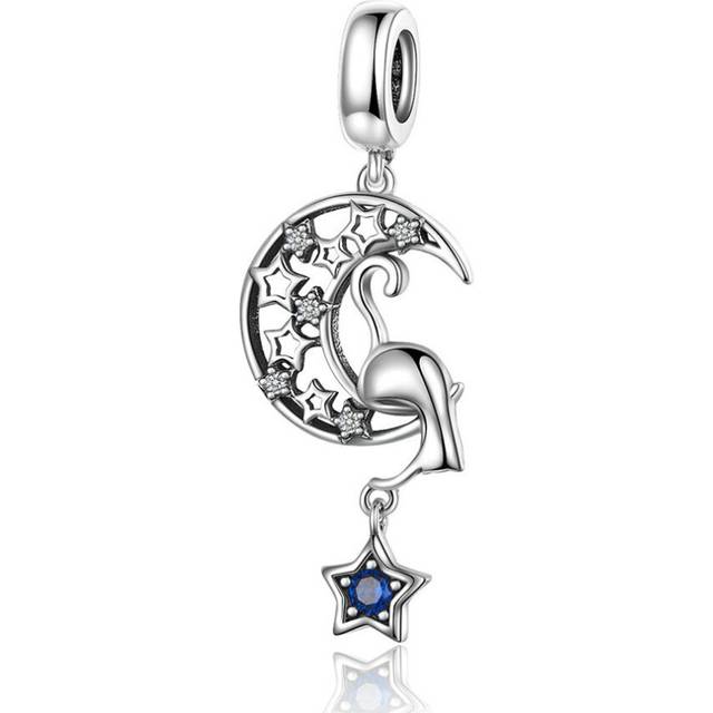 Cat and Moon Tale Silver plating Moon Shape Cat Star Pendant Charms Fit Beads Bracelets DIY Jewelry