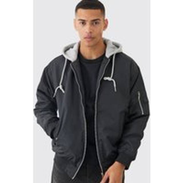 Mens Oversized Hooded Ma1 Bomber Jacket In Black